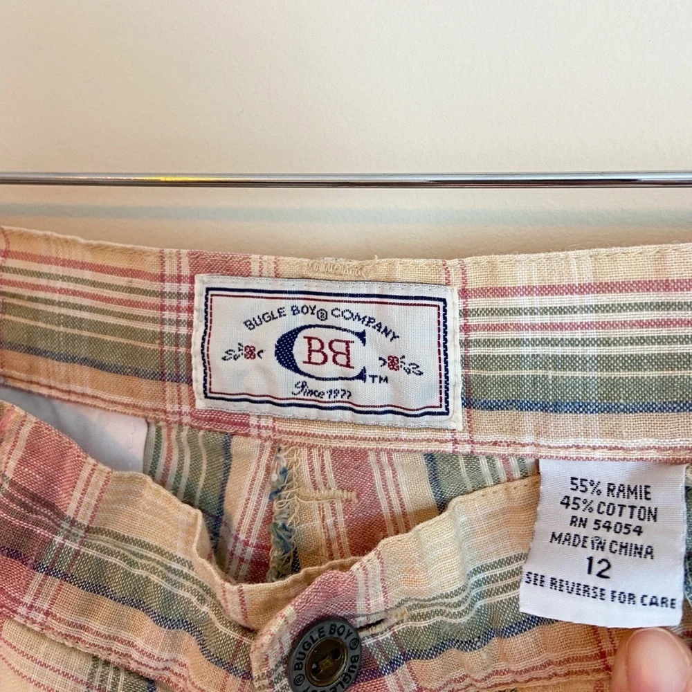 Vintage Plaid Cotton Shorts in Cream, Pink & Green
